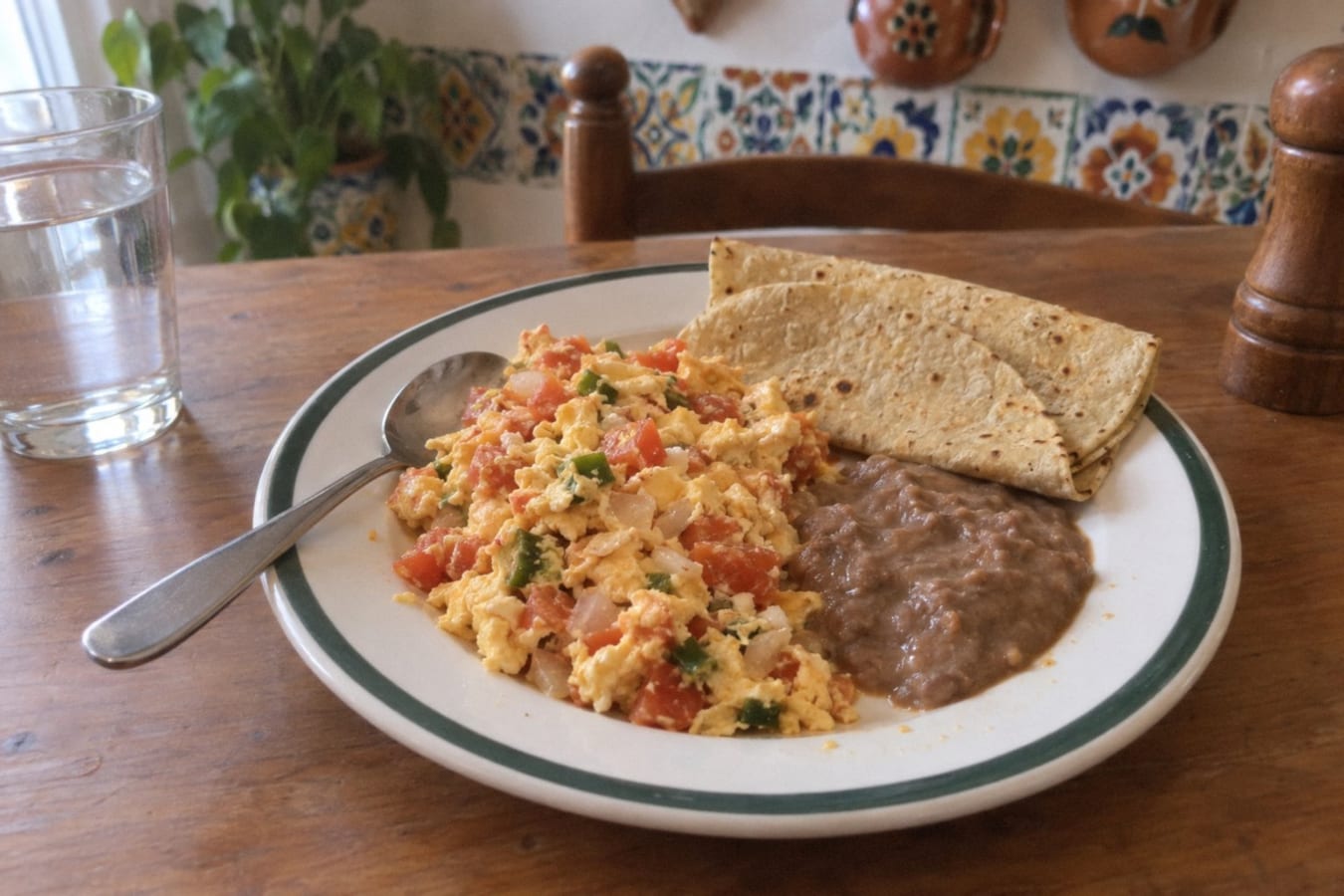 Huevos a la mexicana – scrambled eggs with tomato, onion and chilli