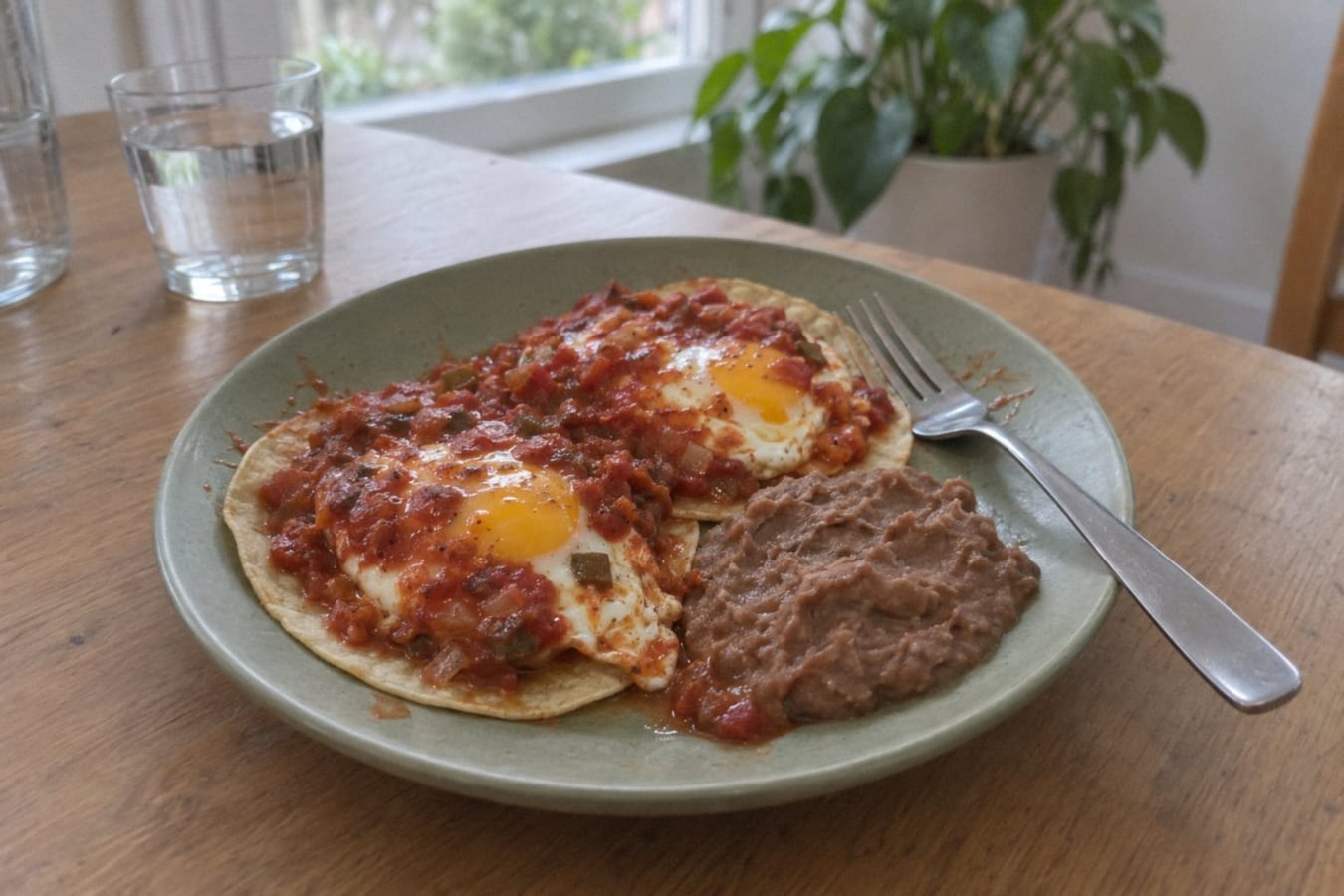 Huevos rancheros – fried eggs on tortillas with ranchera sauce