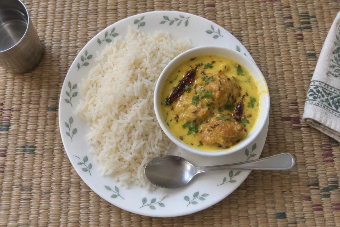 Kadhi pakora with rice