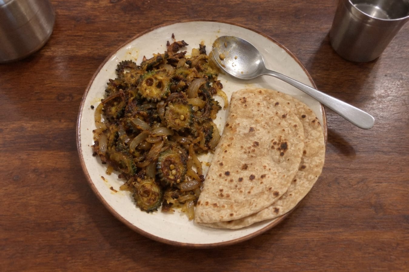 Karela sabzi with roti
