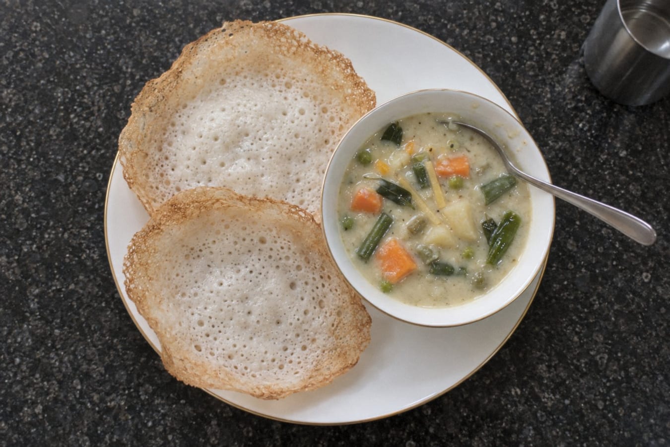 Kerala vegetable stew with appam