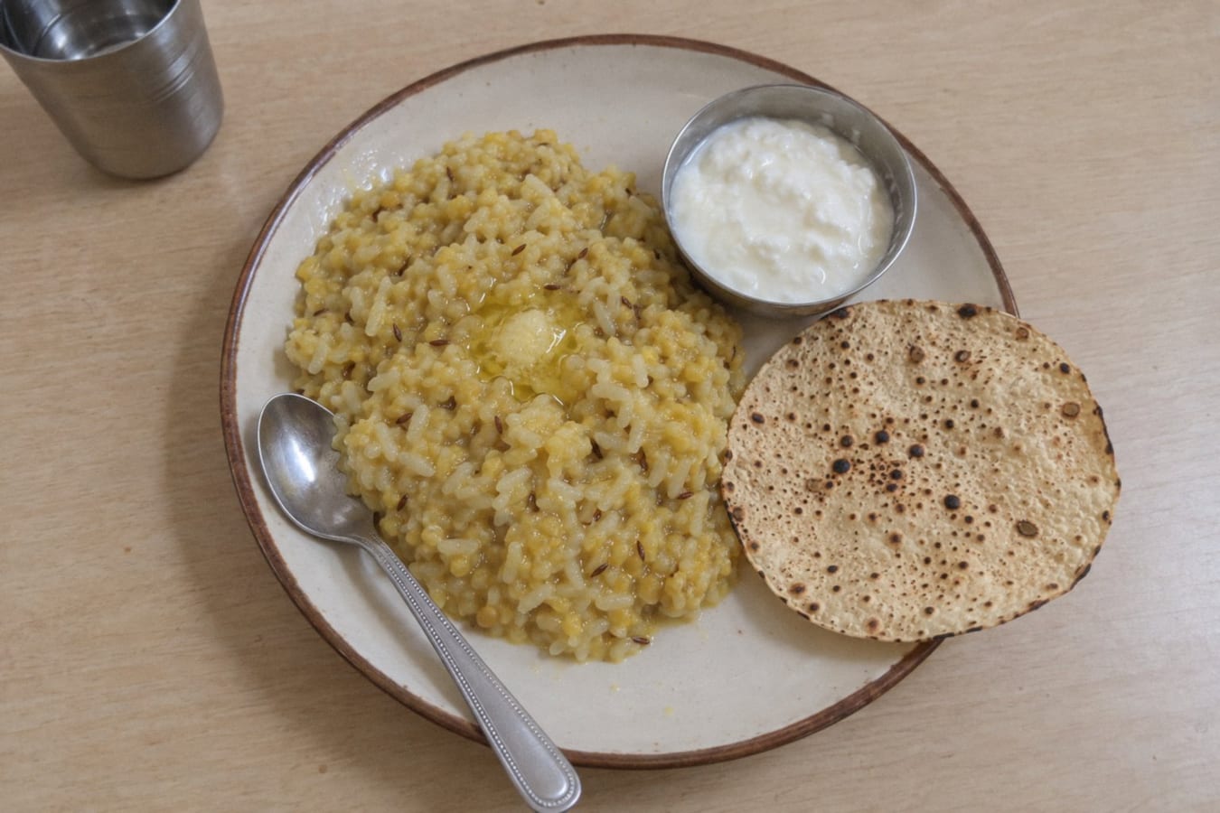 Khichdi with curd and papad