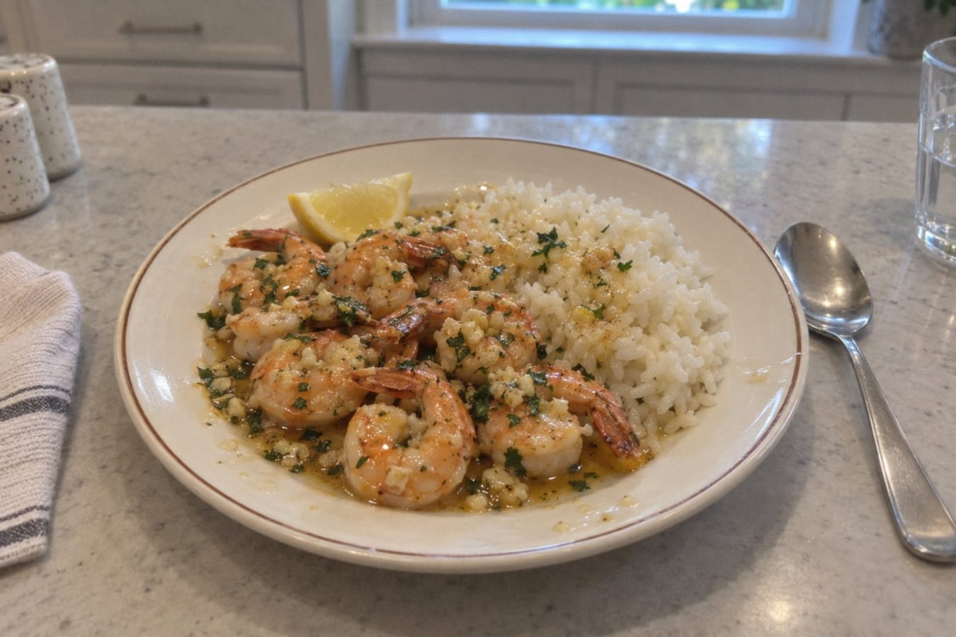 Vitlöksräkor (langostinos al ajillo) med ris