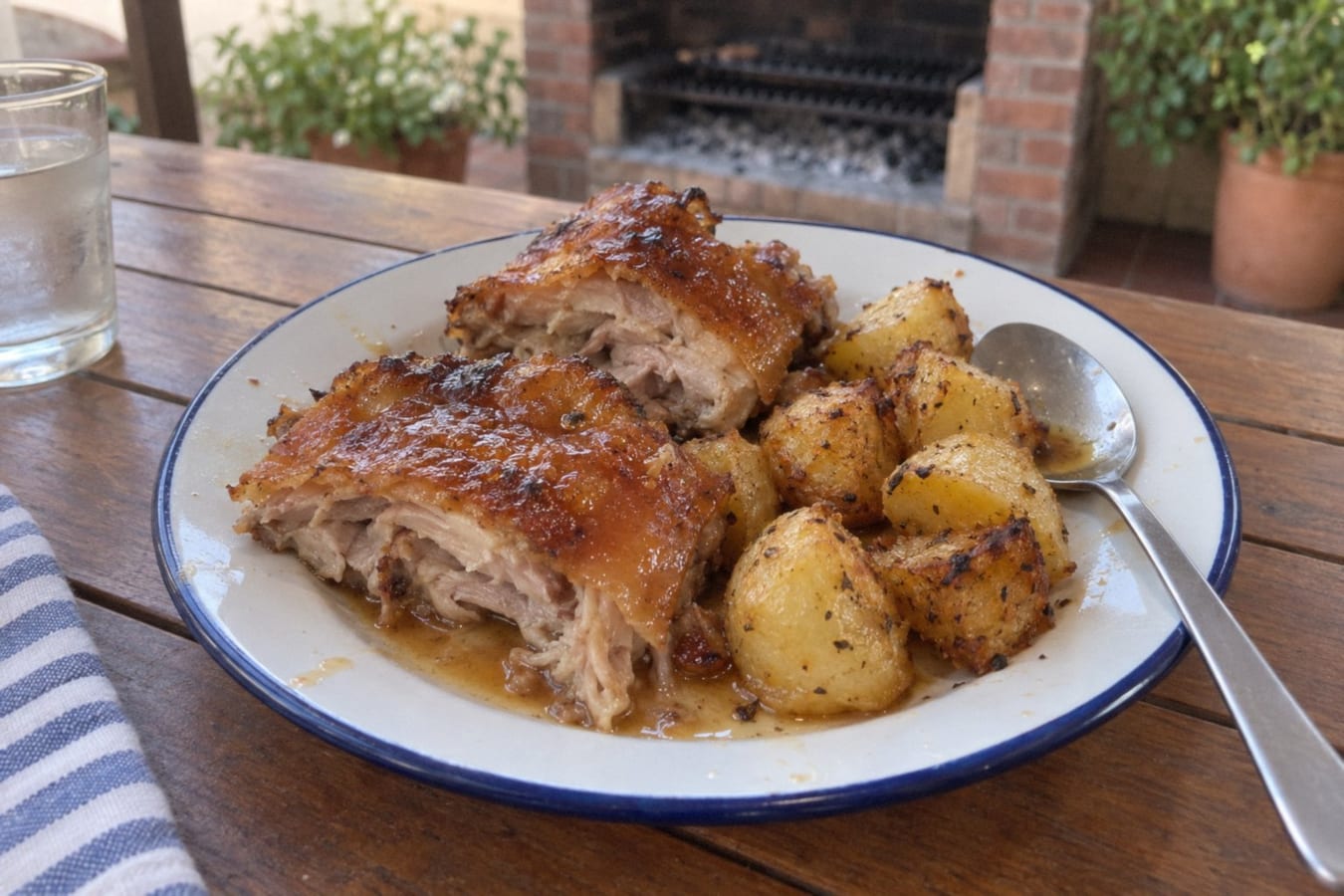 Roast suckling pig with potatoes