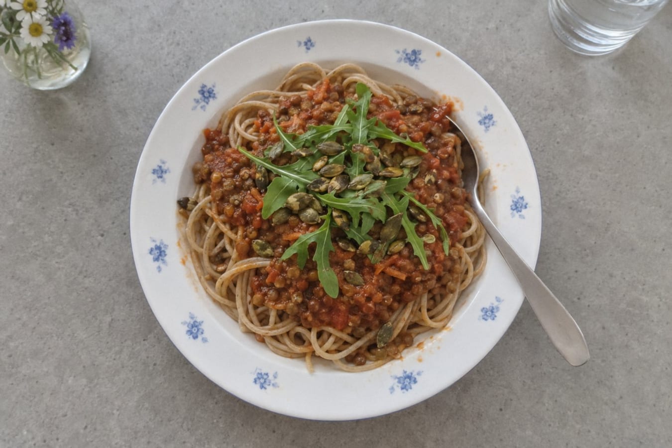Lentil bolognese with wholewheat spaghetti