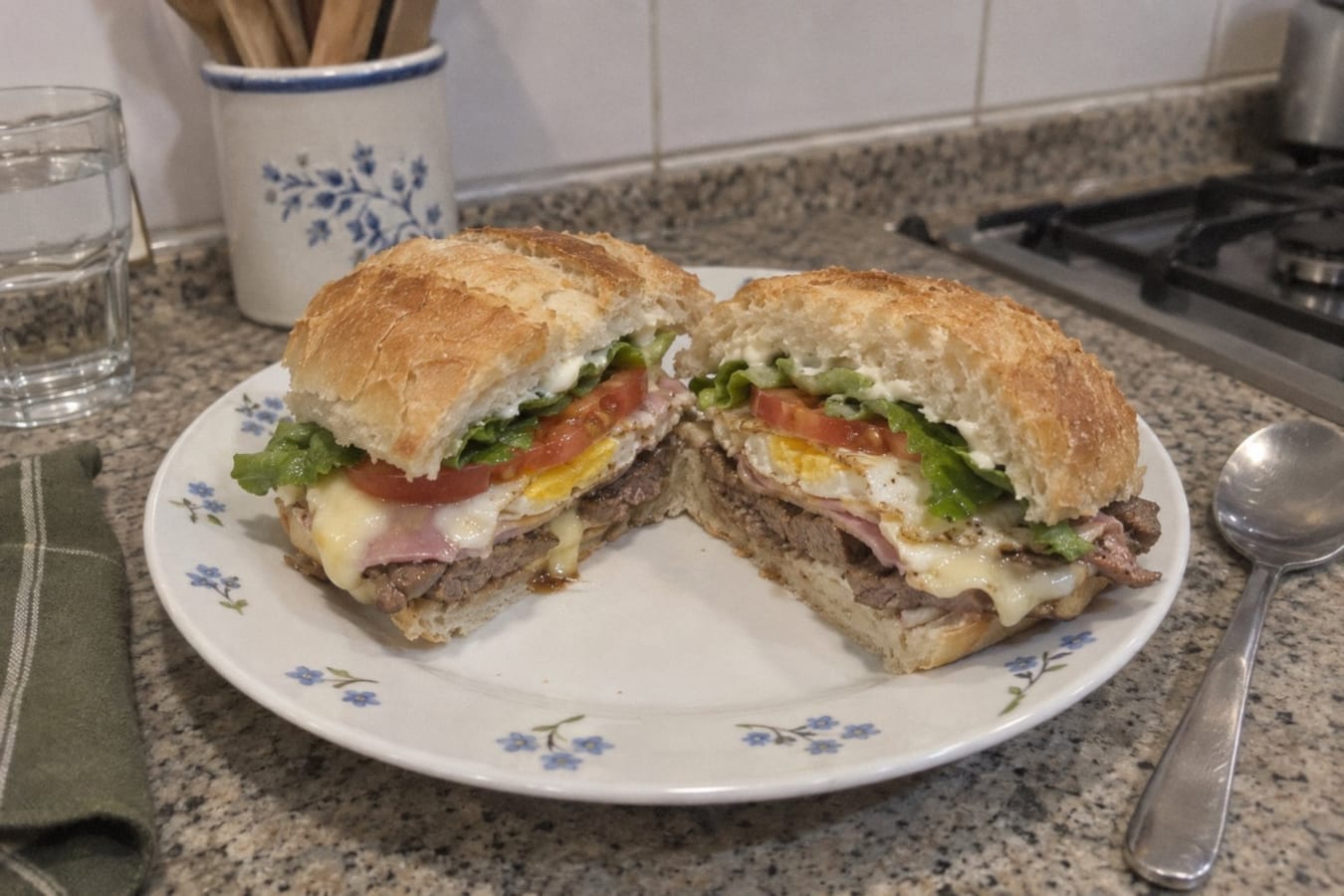 Lomito – steak sandwich with ham, cheese and egg