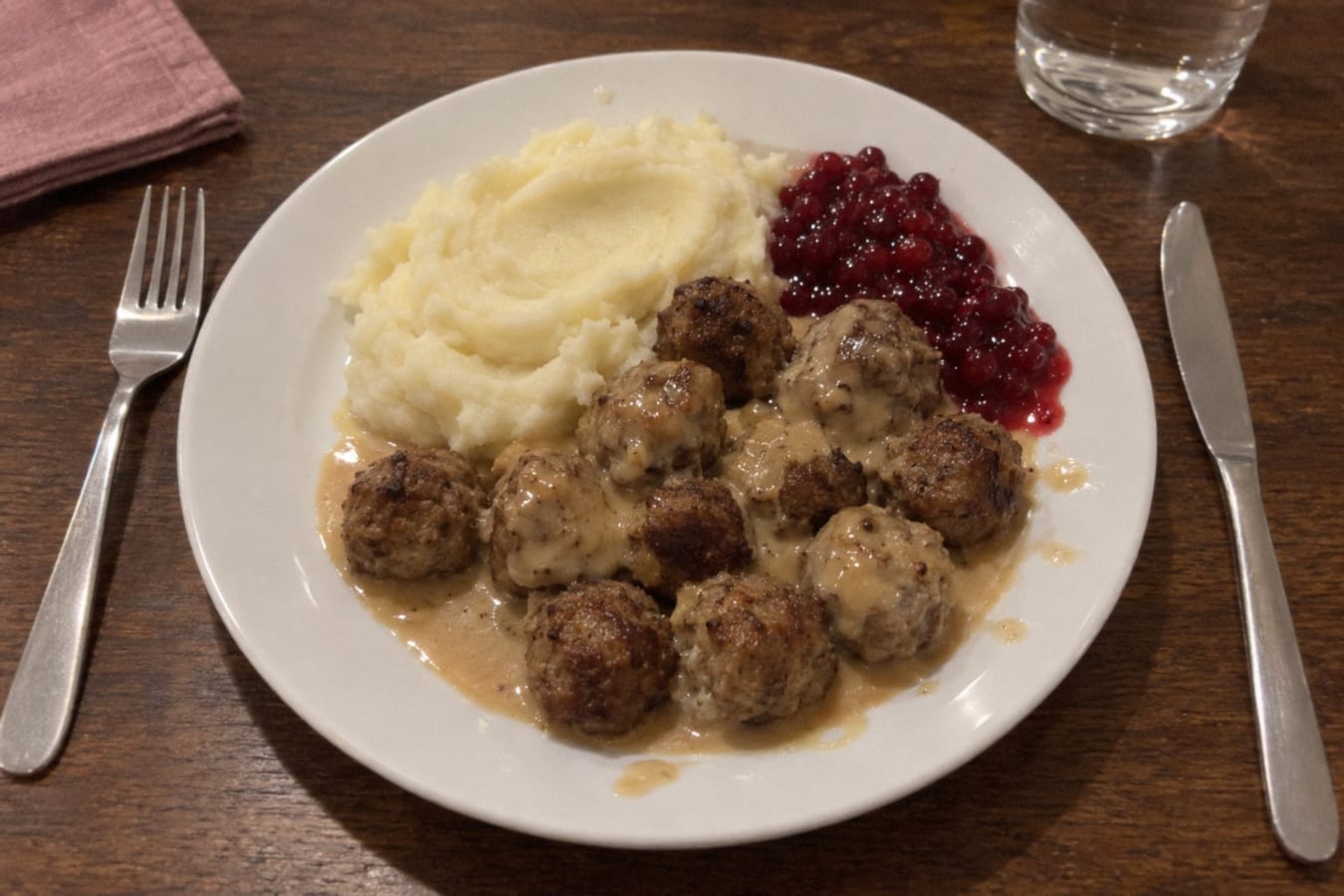 Köttbullar med potatismos och gräddsås
