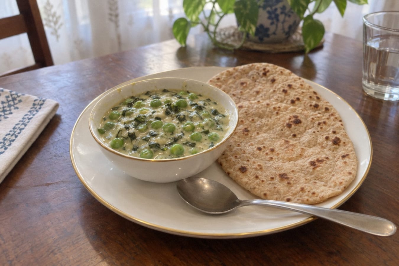 Methi malai matar with roti