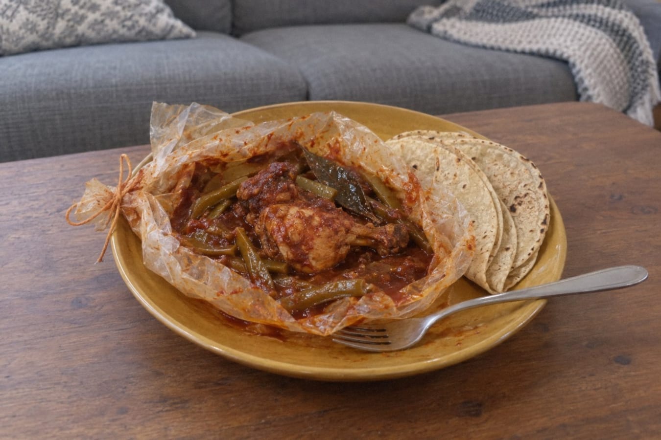 Mixiotes – chilli-marinated chicken steamed in parcels