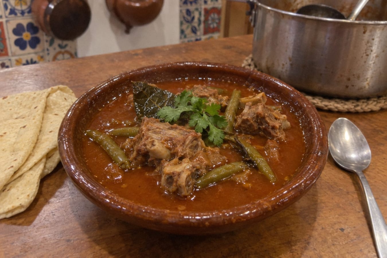 Mole de caderas – Tehuacán goat stew with chillies and green beans