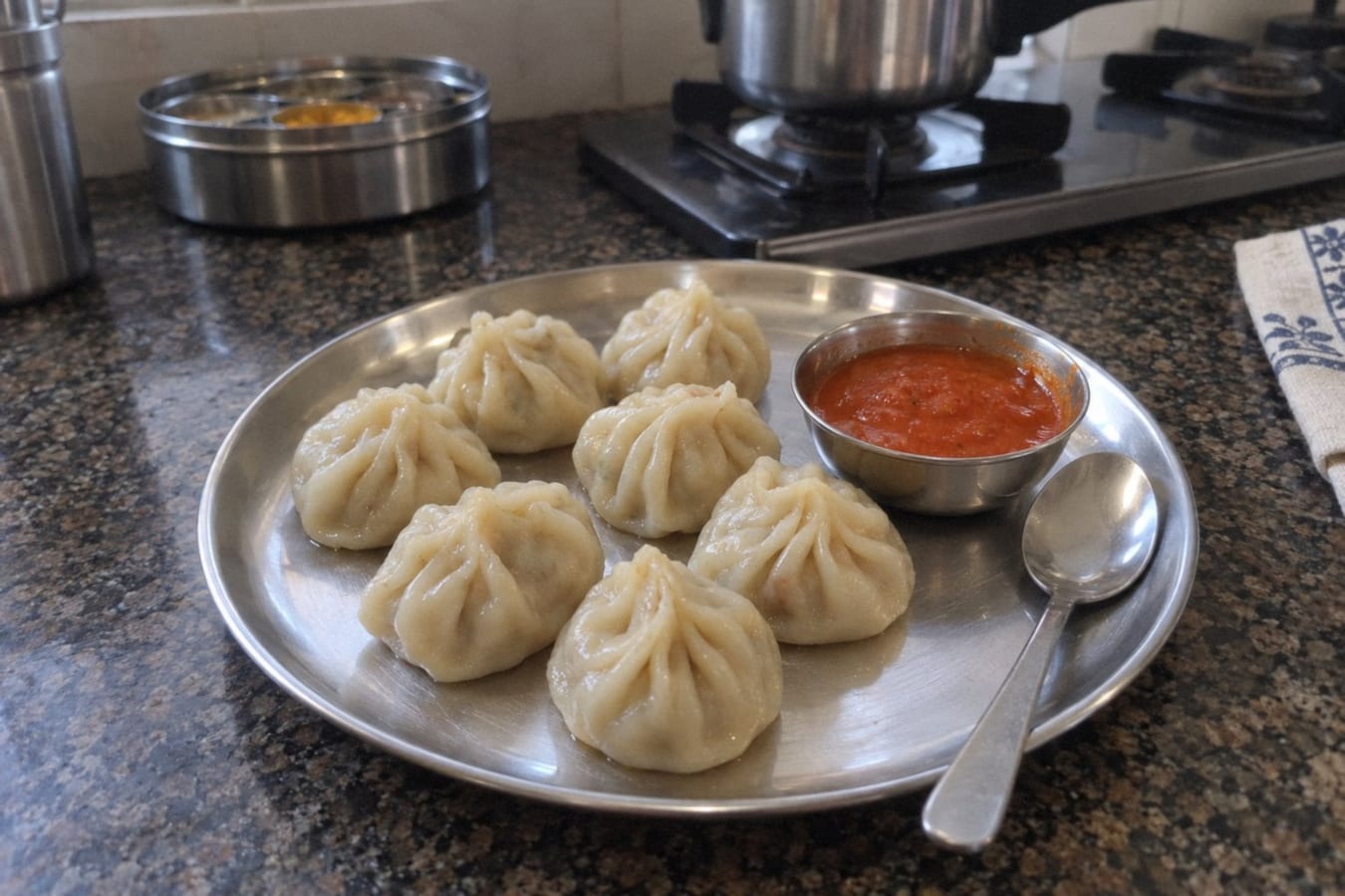 Veg momos with momo chutney