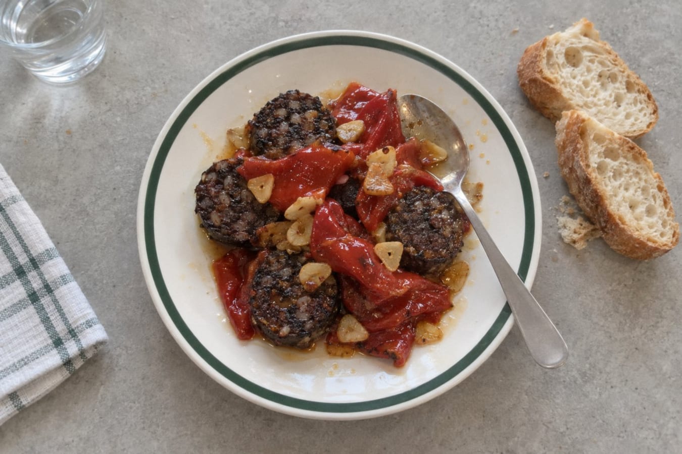 Morcilla de Burgos con pimientos del piquillo