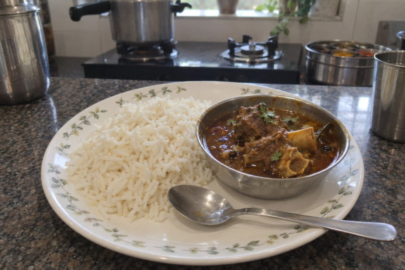 Mutton curry with rice