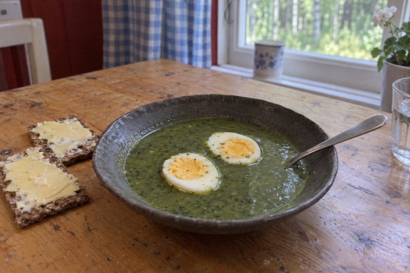 Nässelsoppa med ägghalvor