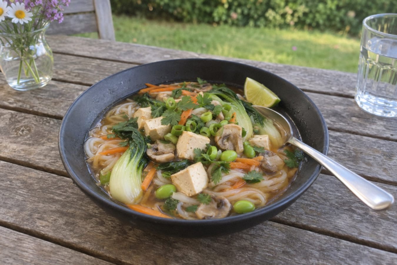 Asiatisk nudelsoppa med tofu och pak choi