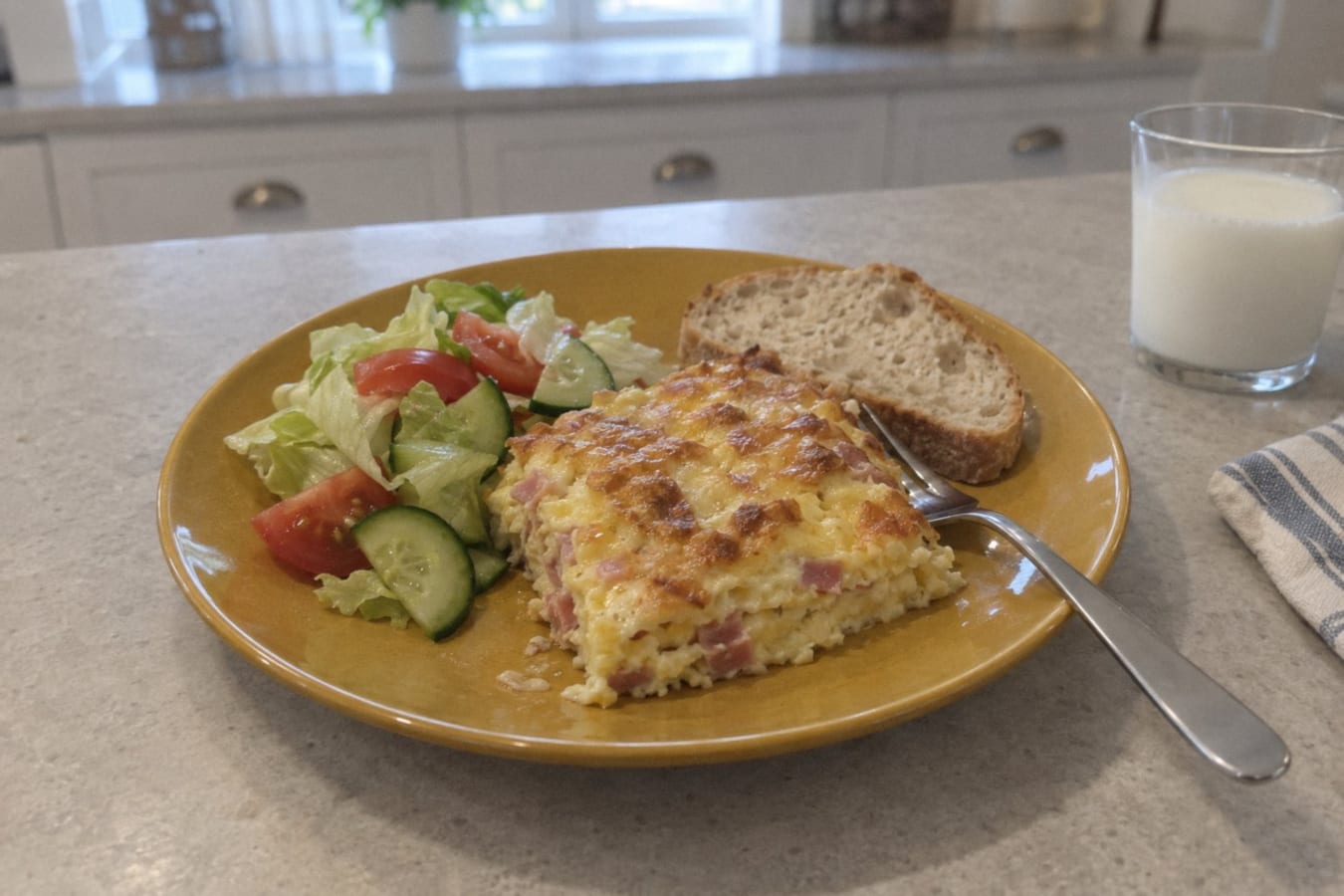 Oven-baked omelette with ham and cheese
