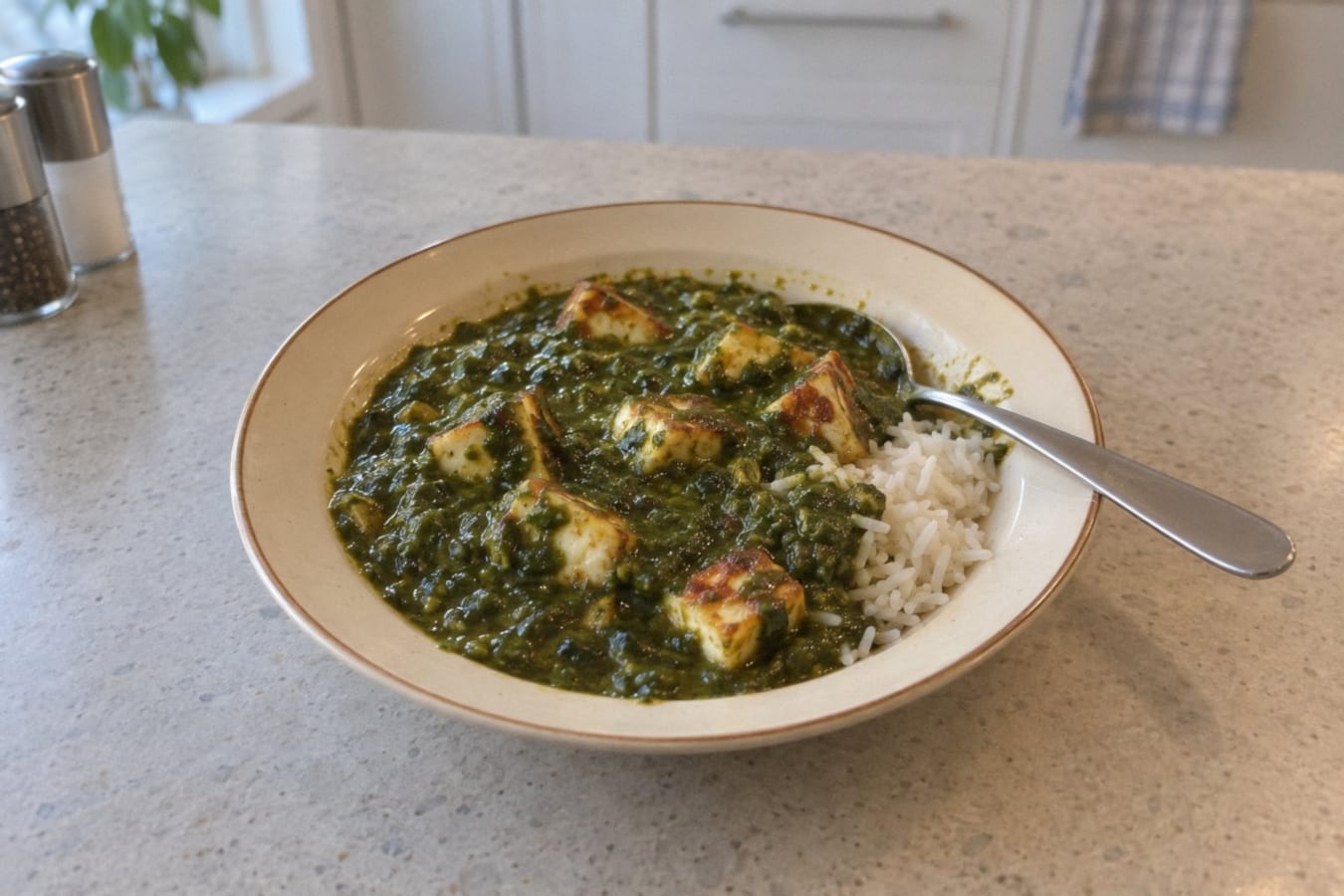 Palak paneer with halloumi