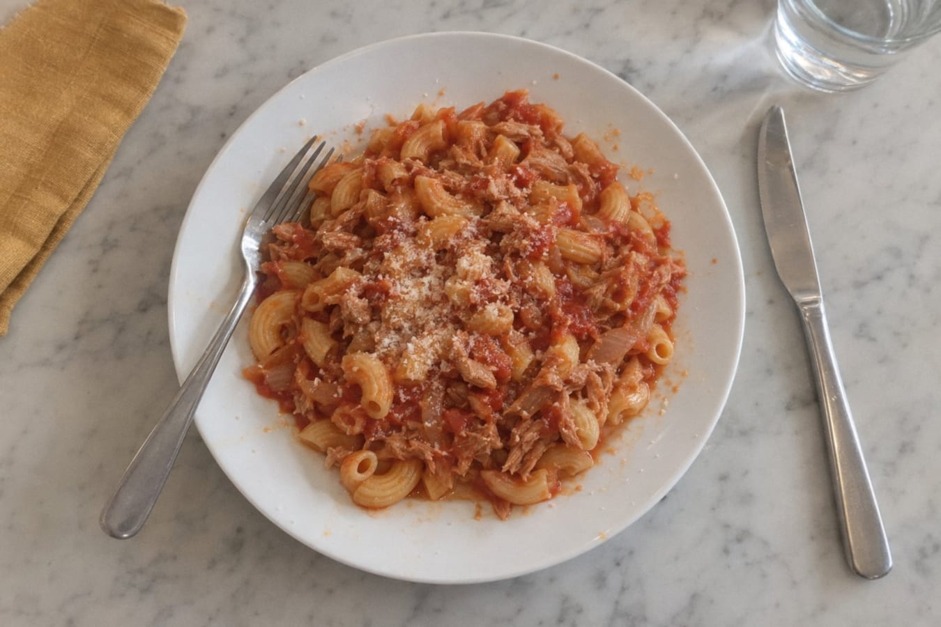 Pasta con atún y tomate