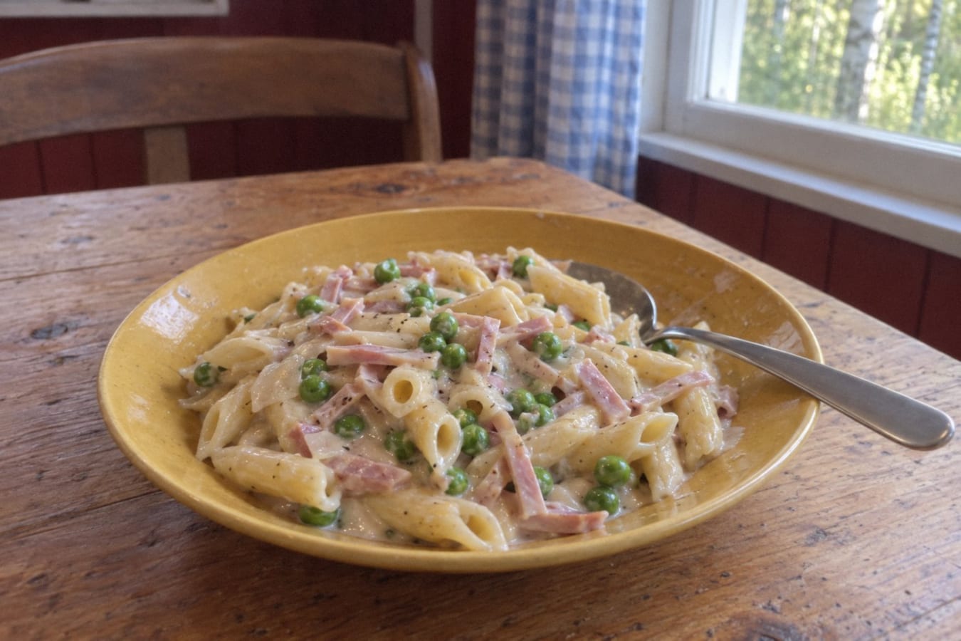 Pasta with ham and cream sauce