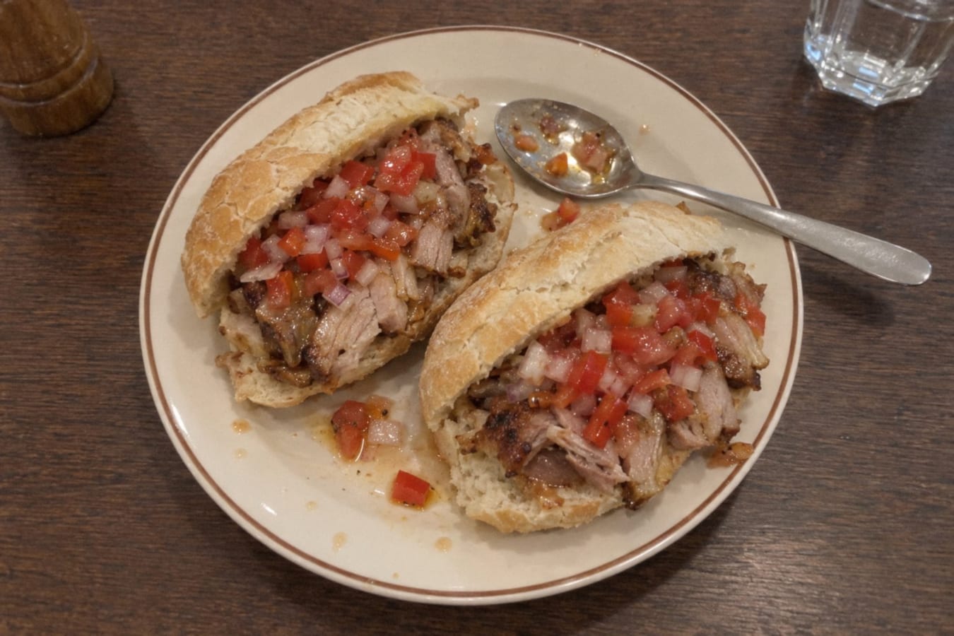 Roast pork leg rolls with salsa criolla (sándwiches de pernil)