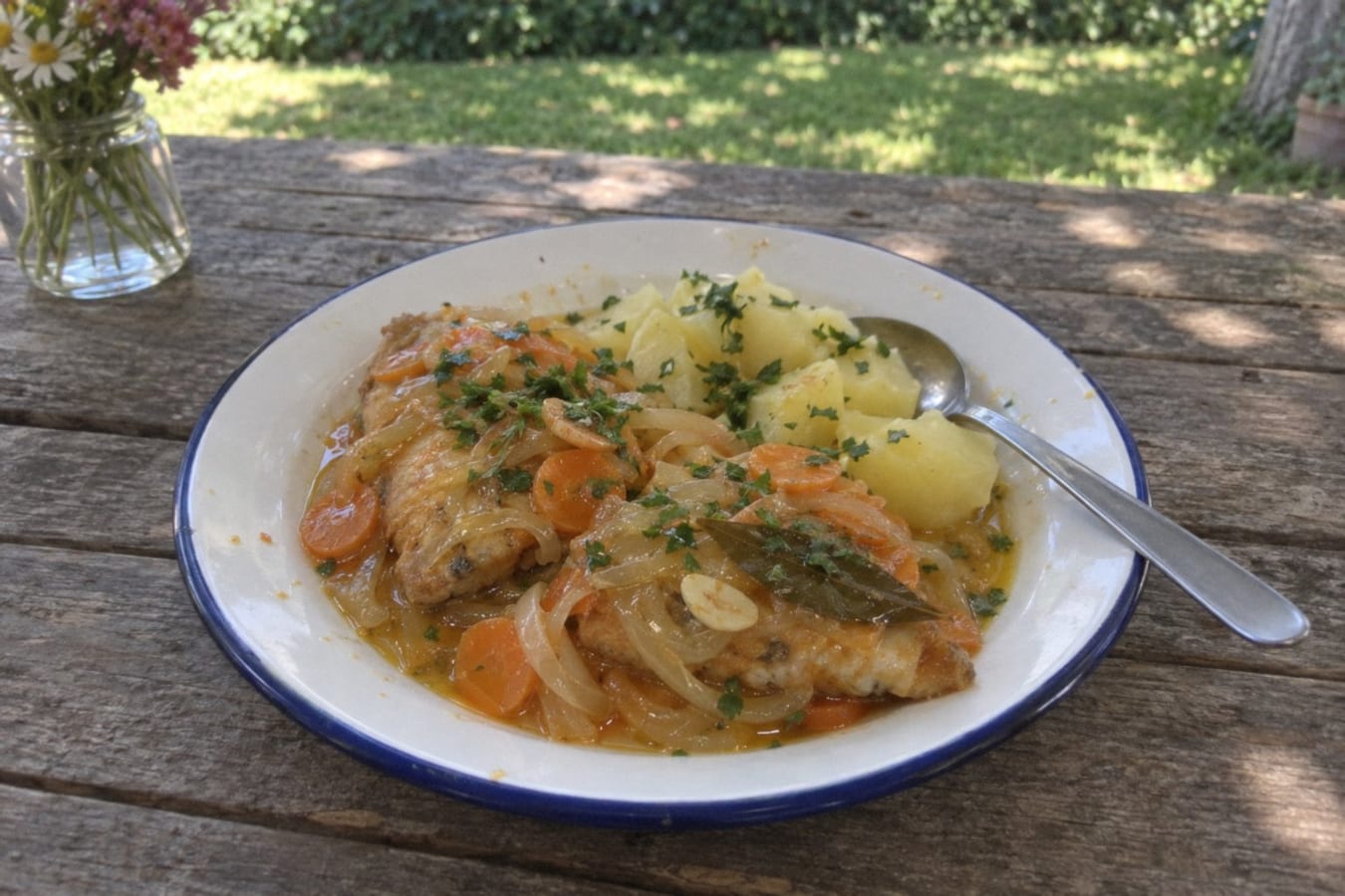 Fish escabeche – fried fish in a vinegar marinade, with potatoes