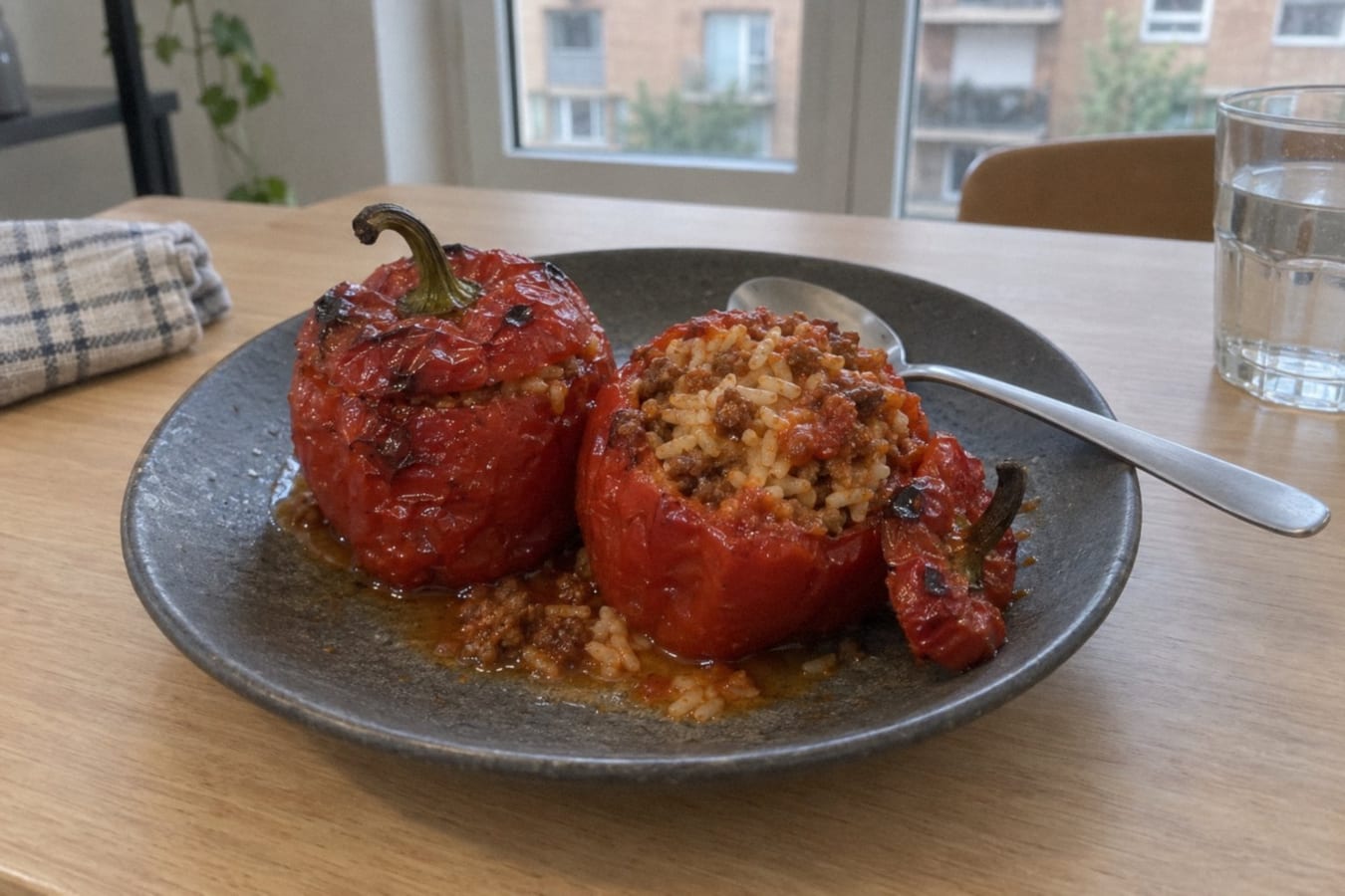 Peppers stuffed with mince and rice