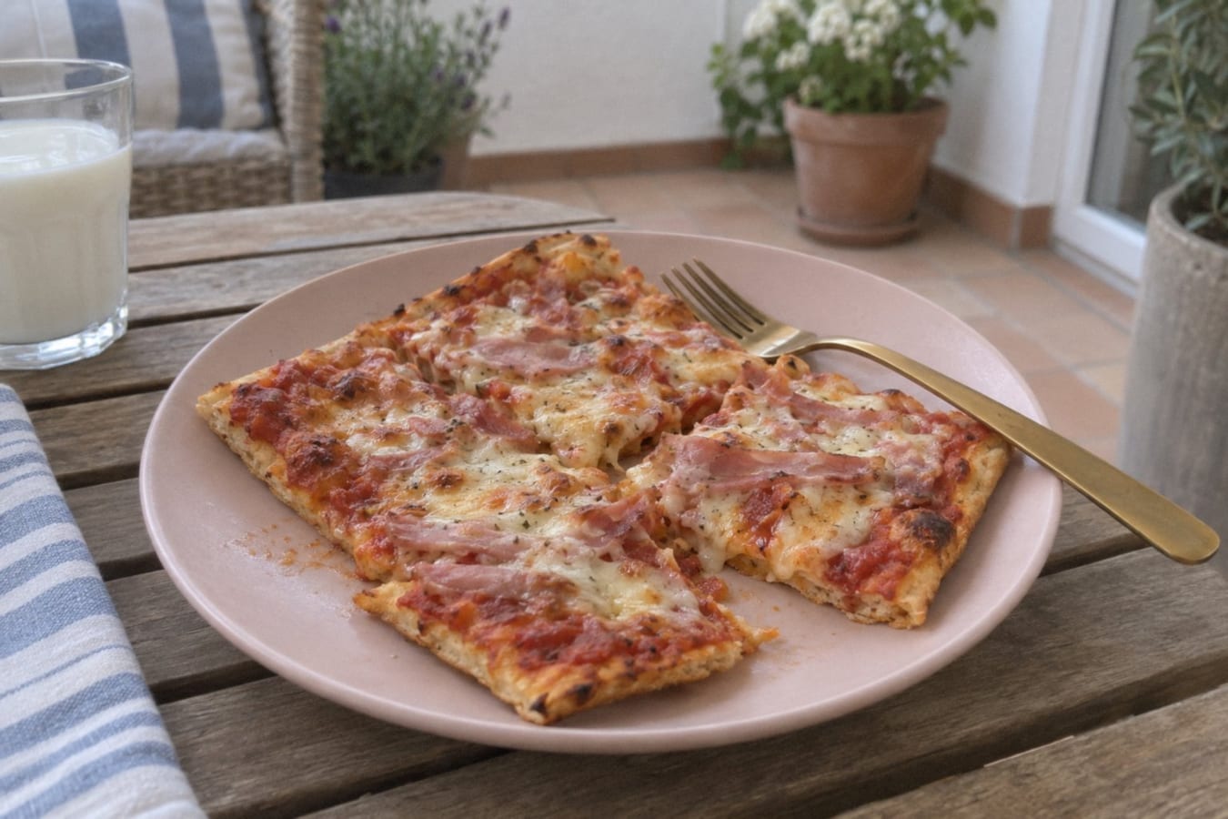 Pizza casera de jamón y queso
