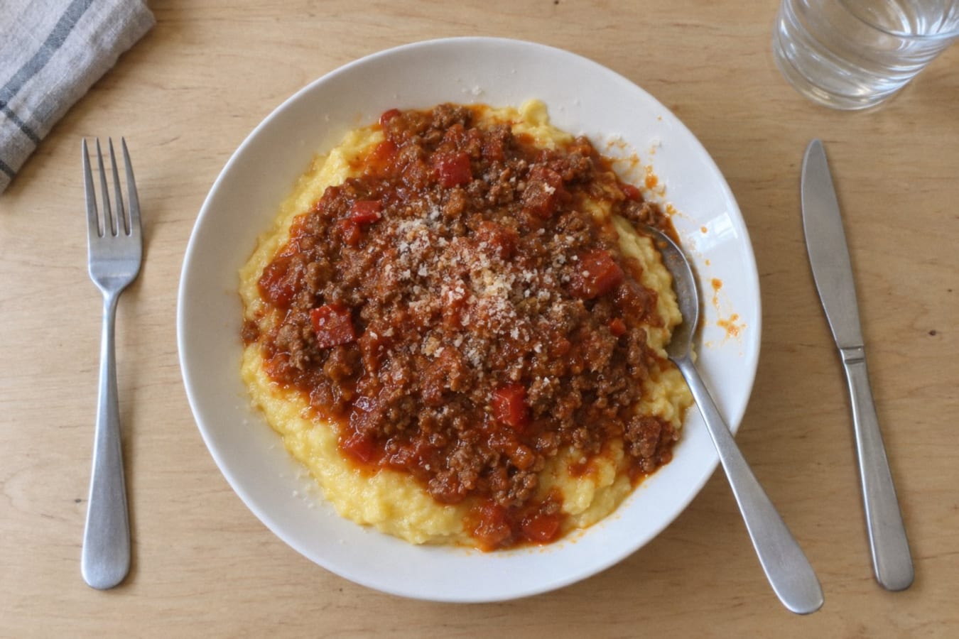 Polenta with meat sauce (polenta con tuco)