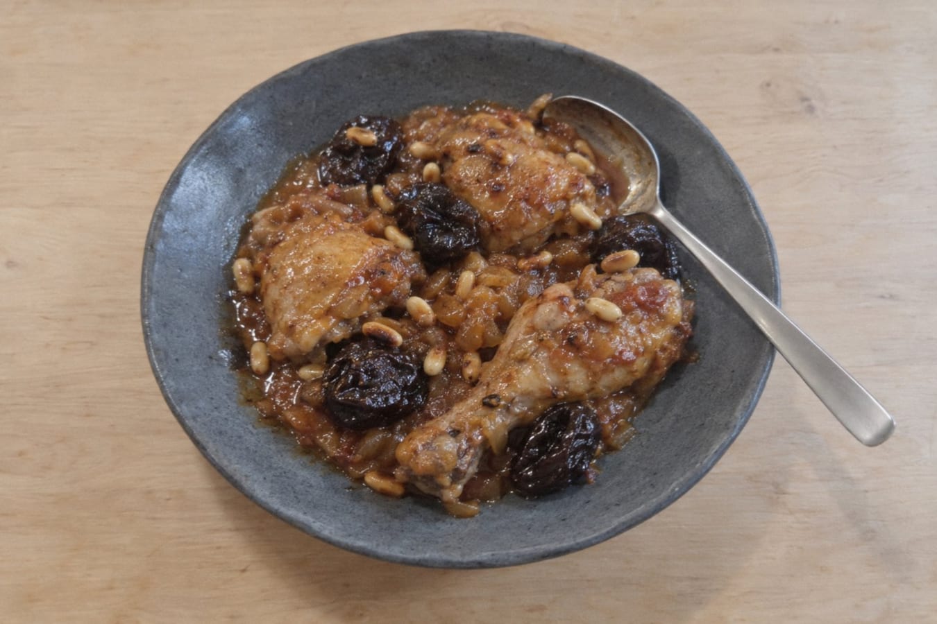 Catalan chicken with prunes and pine nuts