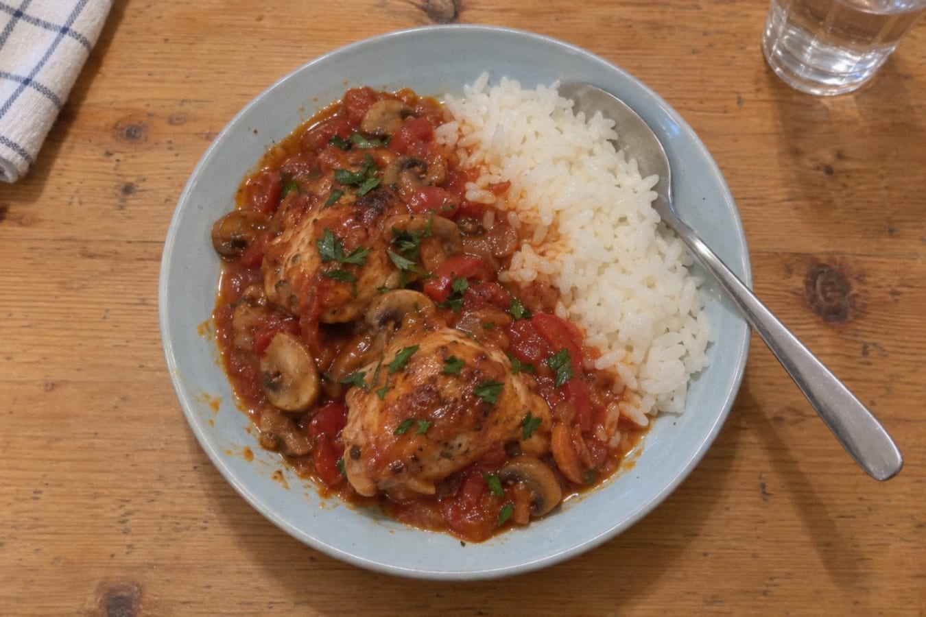 Pollo a la cazadora con arroz