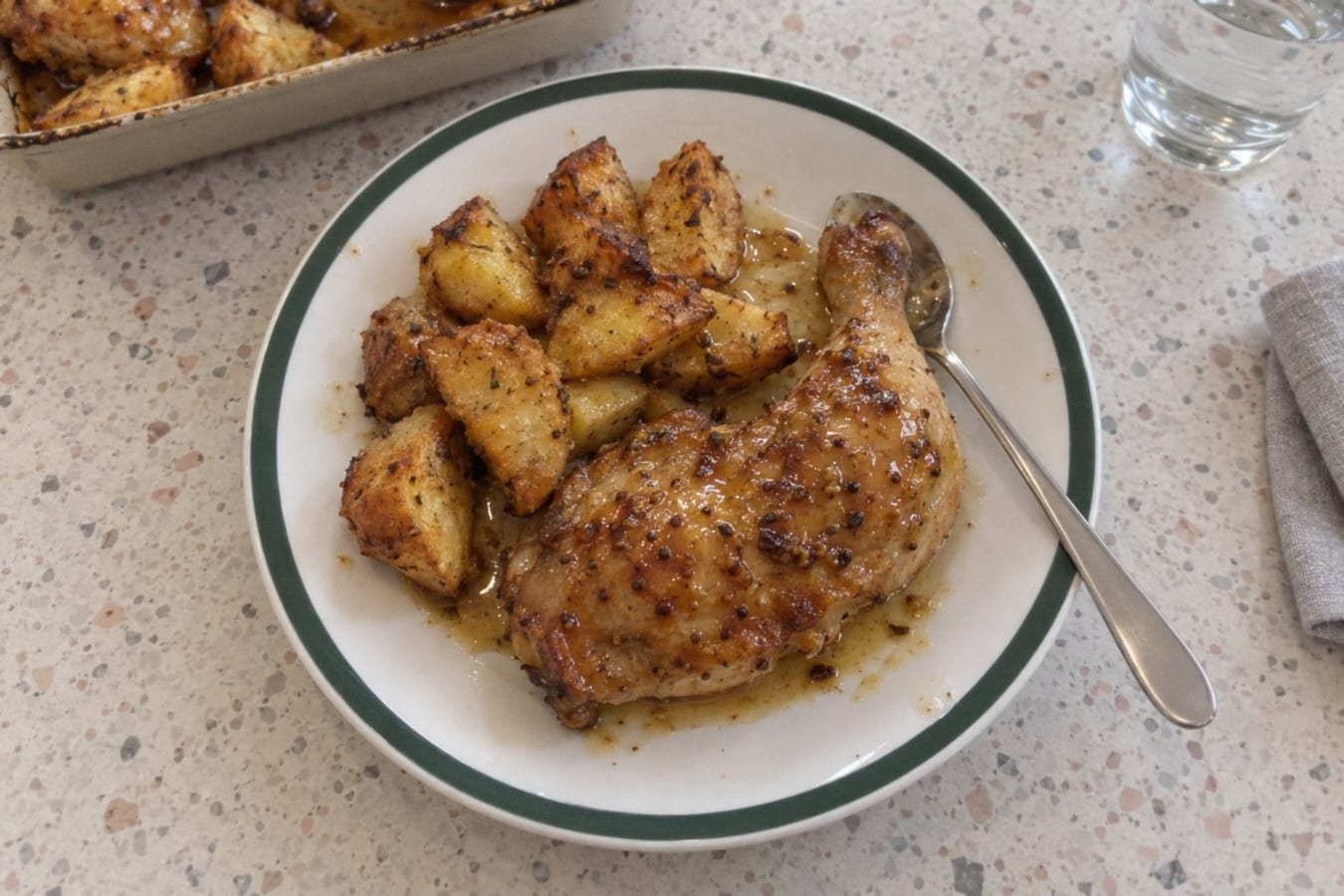 Pollo a la mostaza y miel con papas