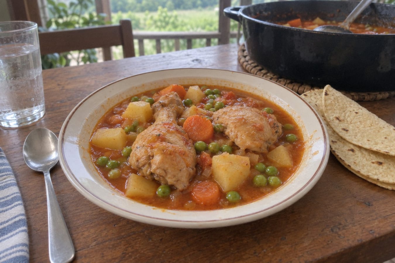 Pollo guisado – chicken stewed with tomato, potatoes and vegetables