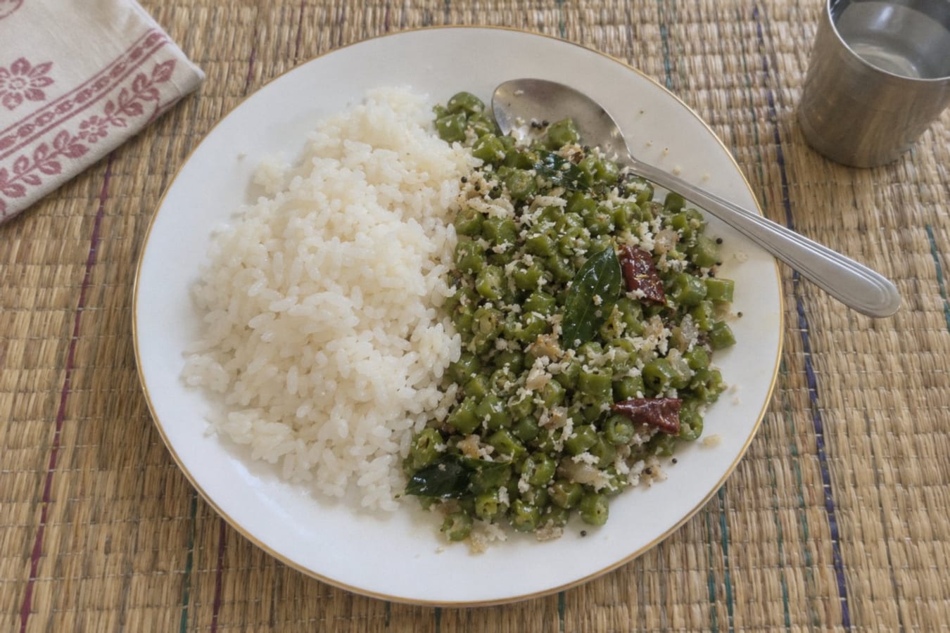 Beans poriyal with rice