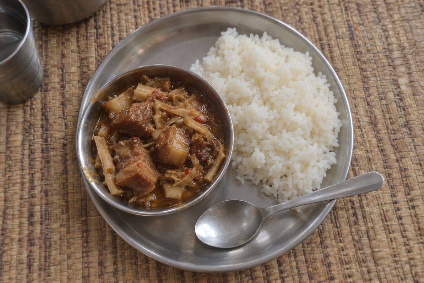 Pork with bamboo shoot and rice