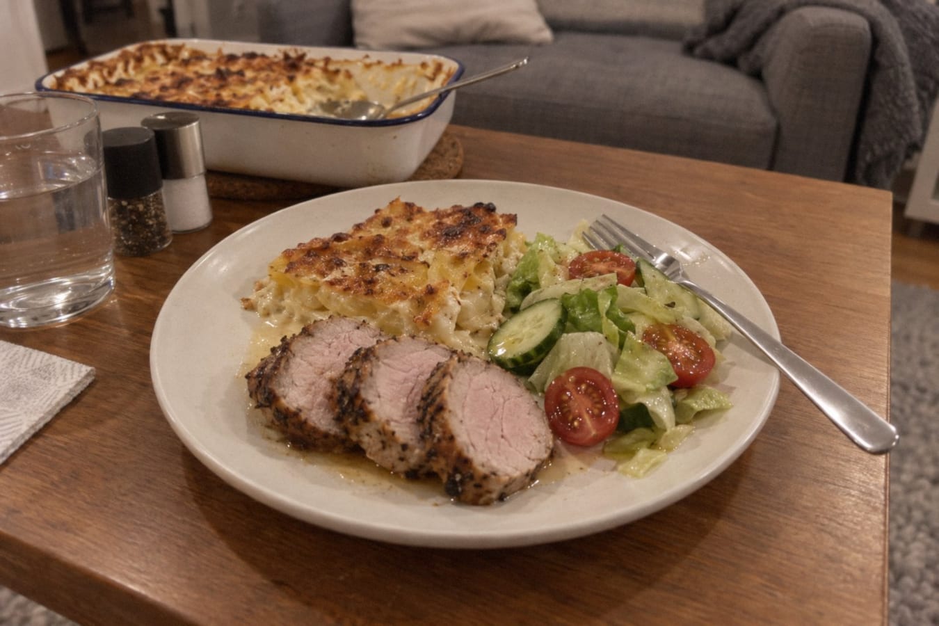 Pork tenderloin with potato gratin