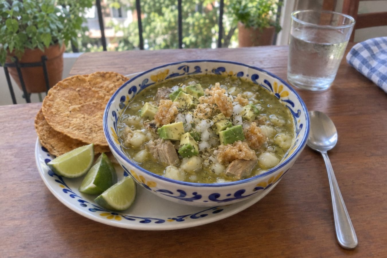 Pozole verde – majs- och fläsksoppa med pumpafrön och grön sås