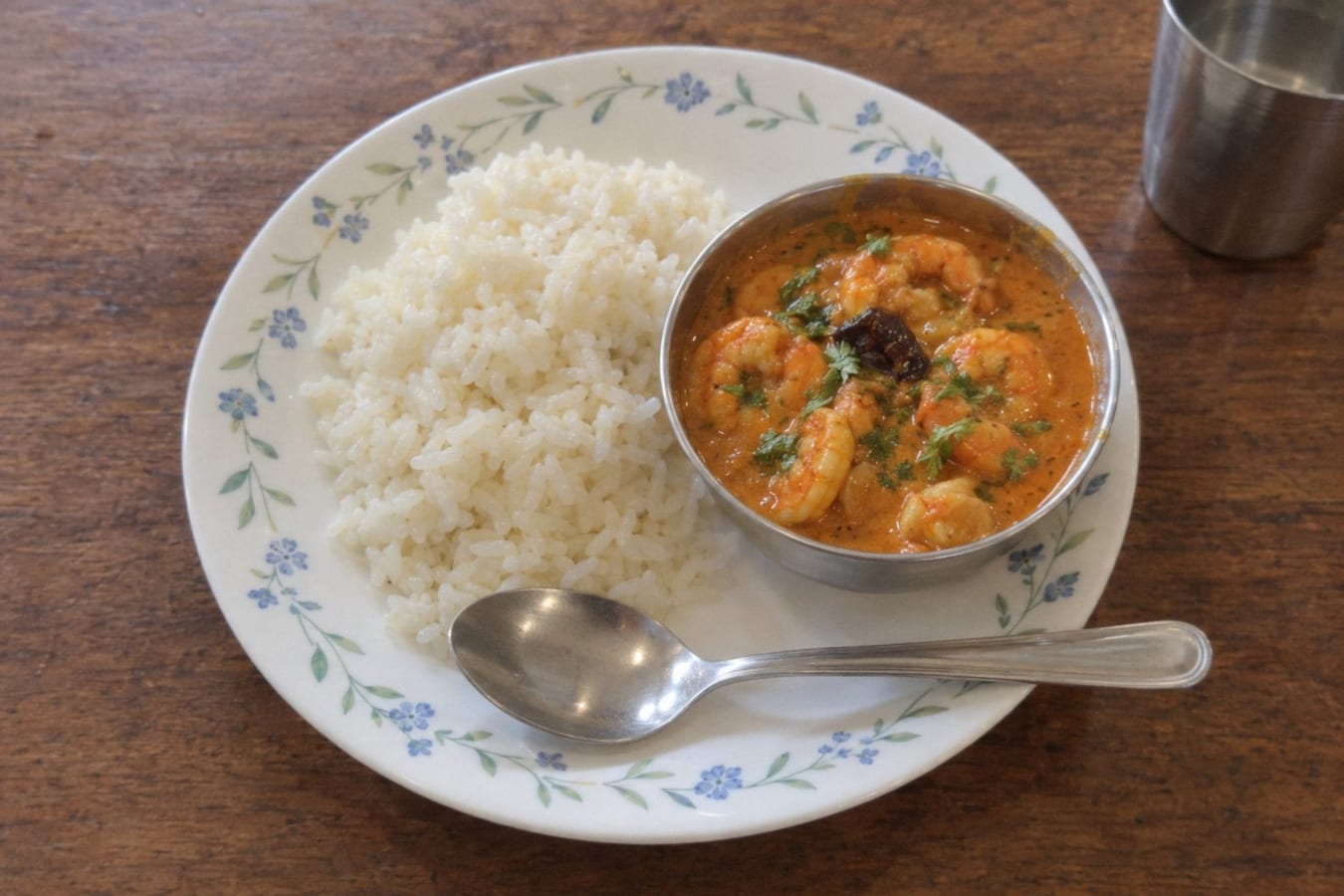 Prawn curry with steamed rice