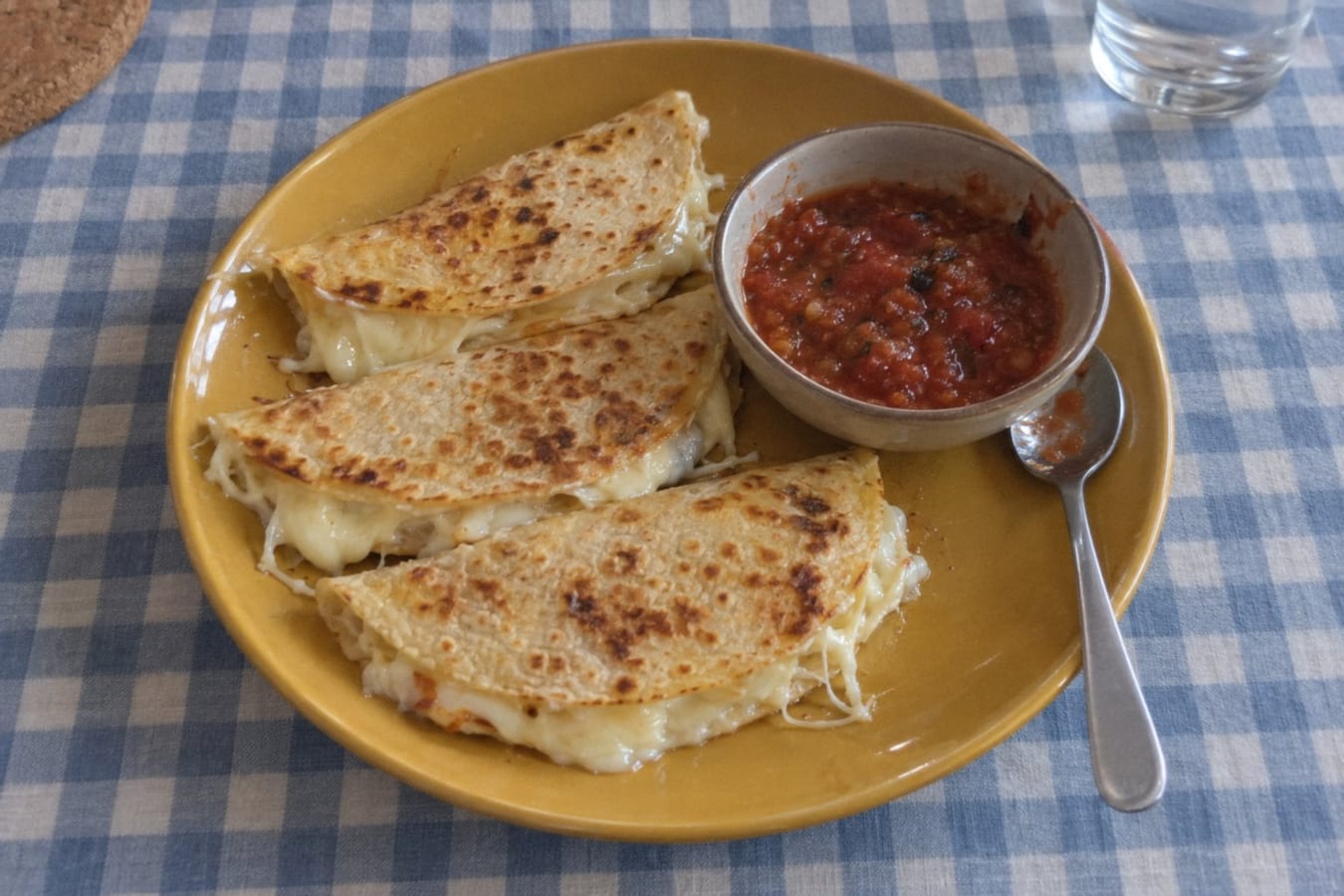 Cheese quesadillas with salsa roja