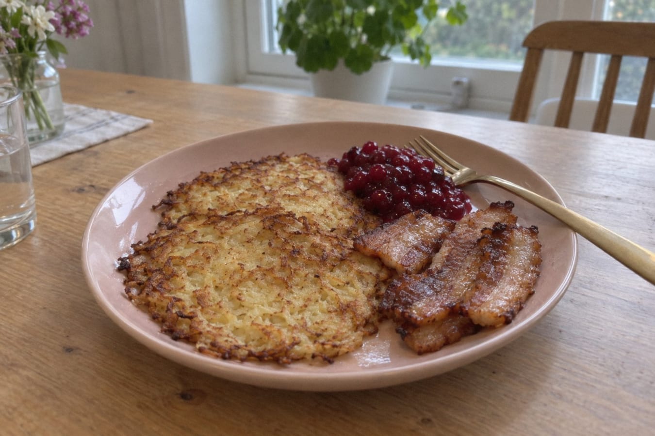 Raggmunk (tortitas suecas de papa) con panceta