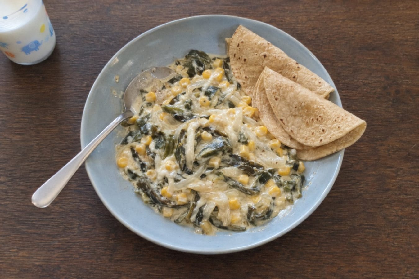 Rajas con crema – poblanostrimlor i grädde med majs