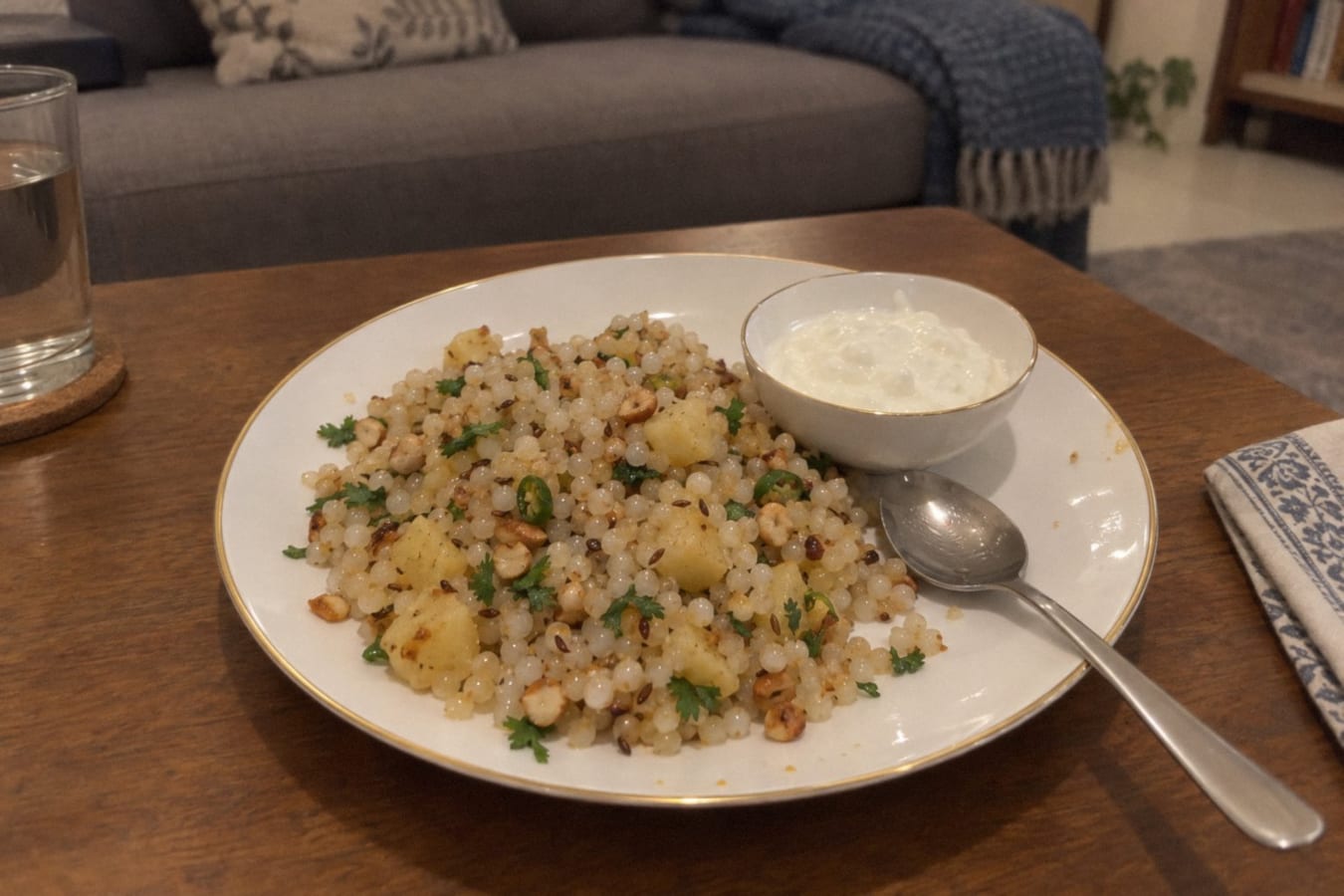 Sabudana khichdi with curd