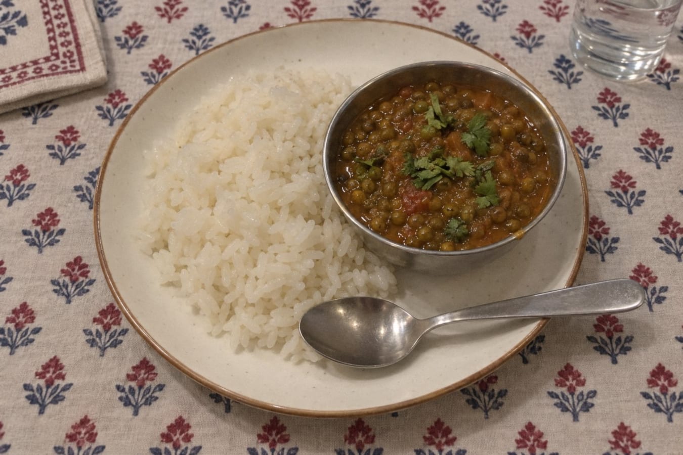 Sabut moong with steamed rice