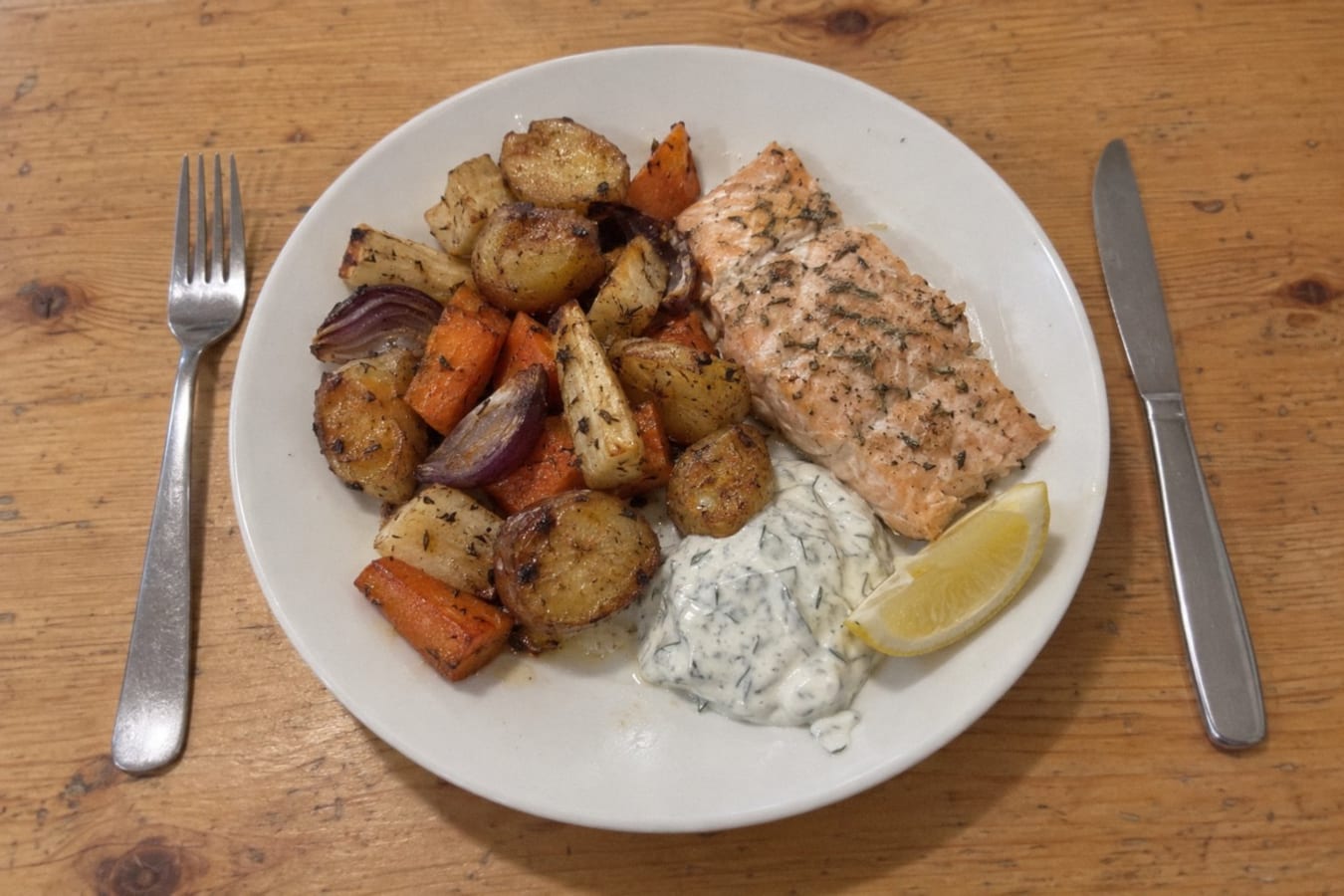 Ugnsbakad lax med rotfrukter