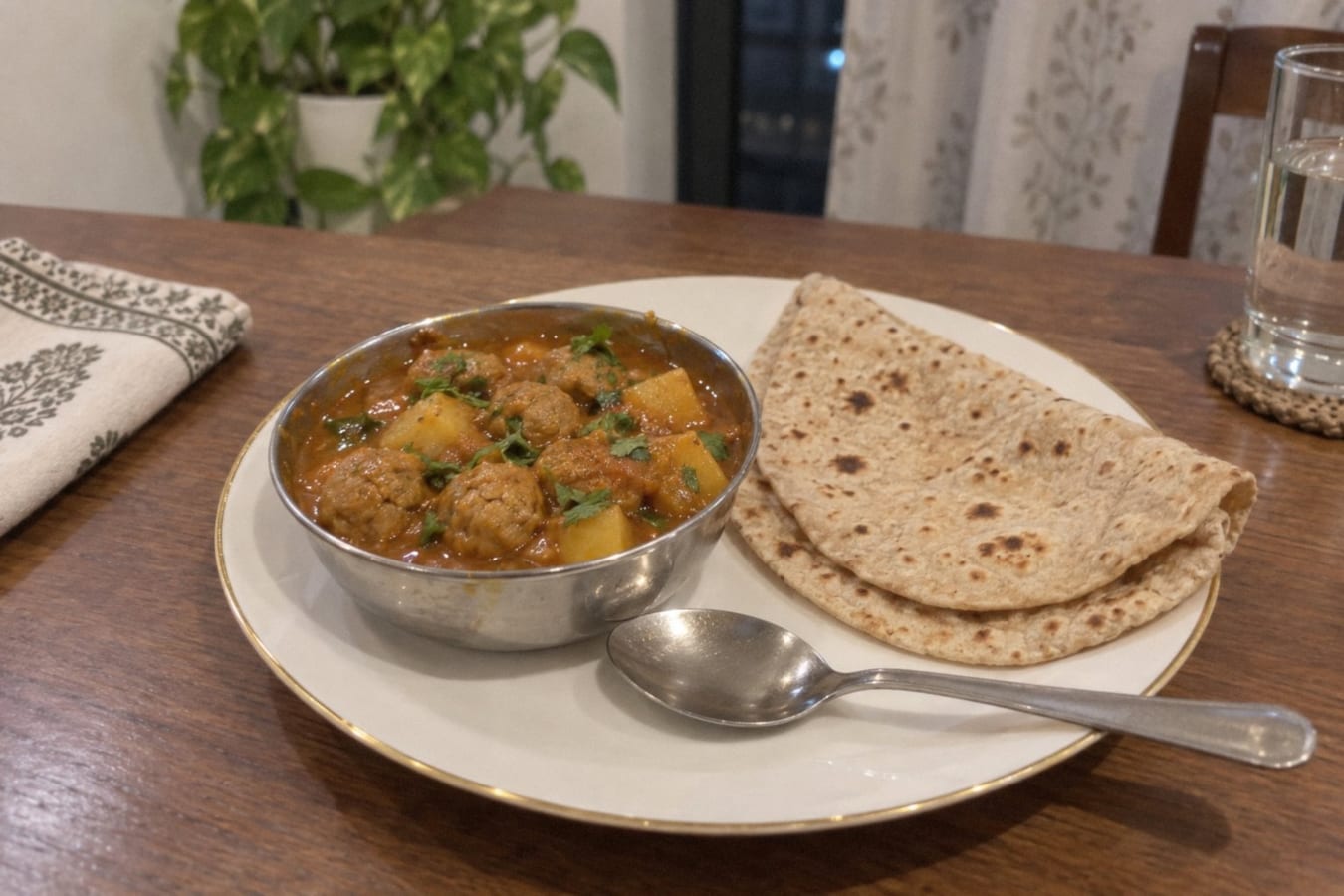 Soya chunks curry with roti