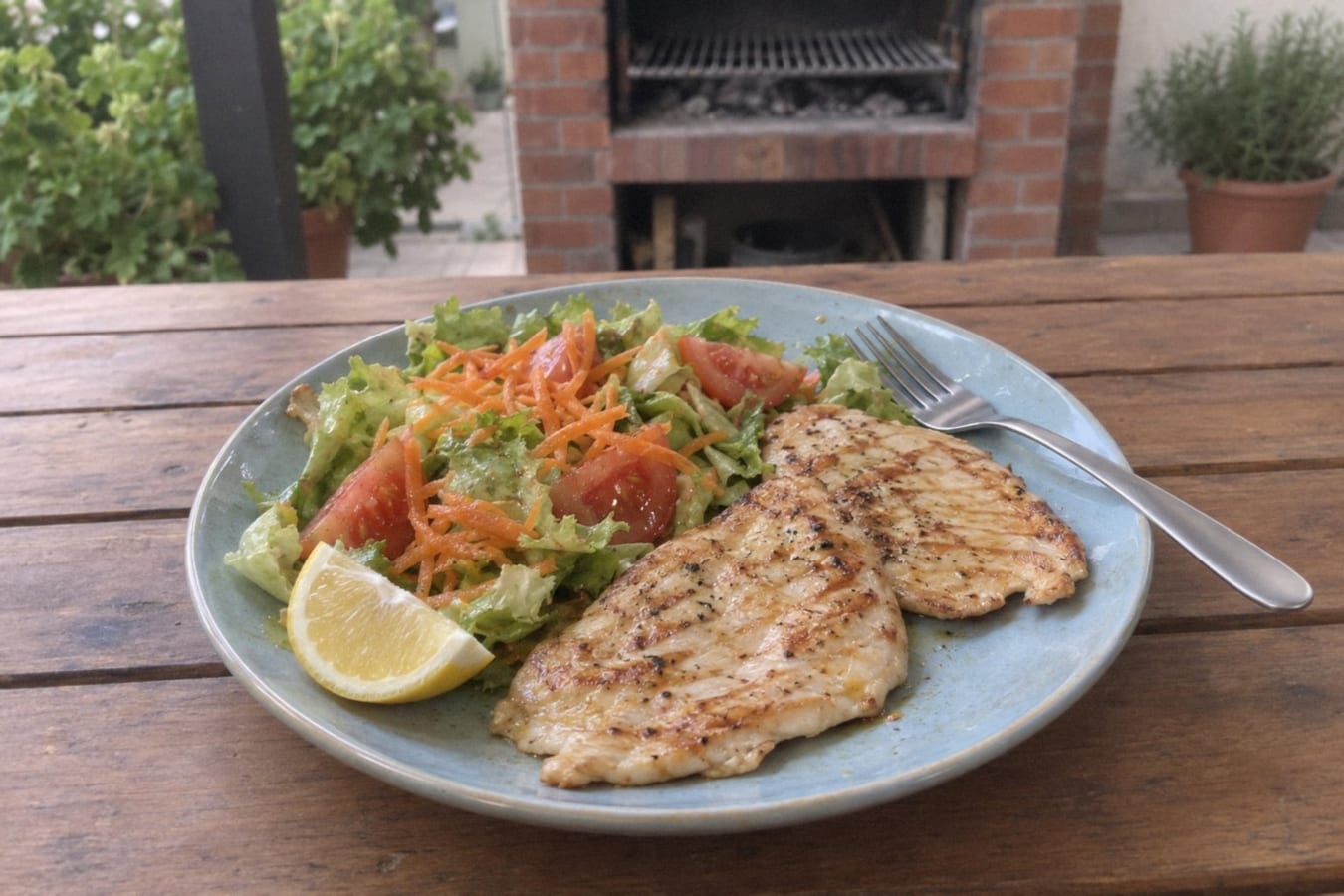 Griddled chicken breasts with salad