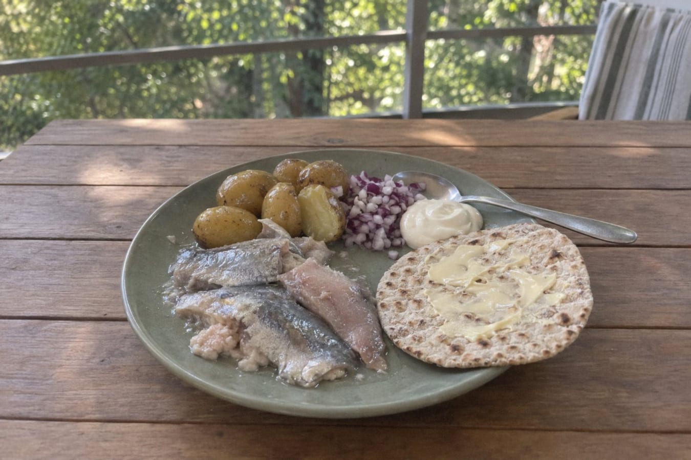 Surströmming (arenque fermentado) con papas y pan plano