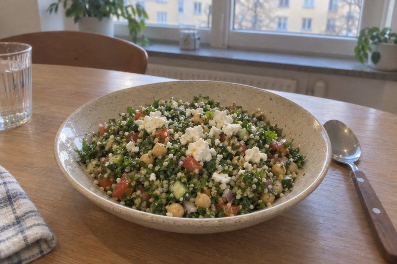 Tabulé con garbanzos y queso feta