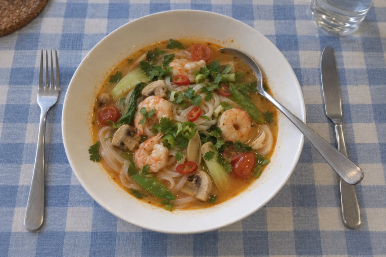 Thailändsk räksoppa med nudlar