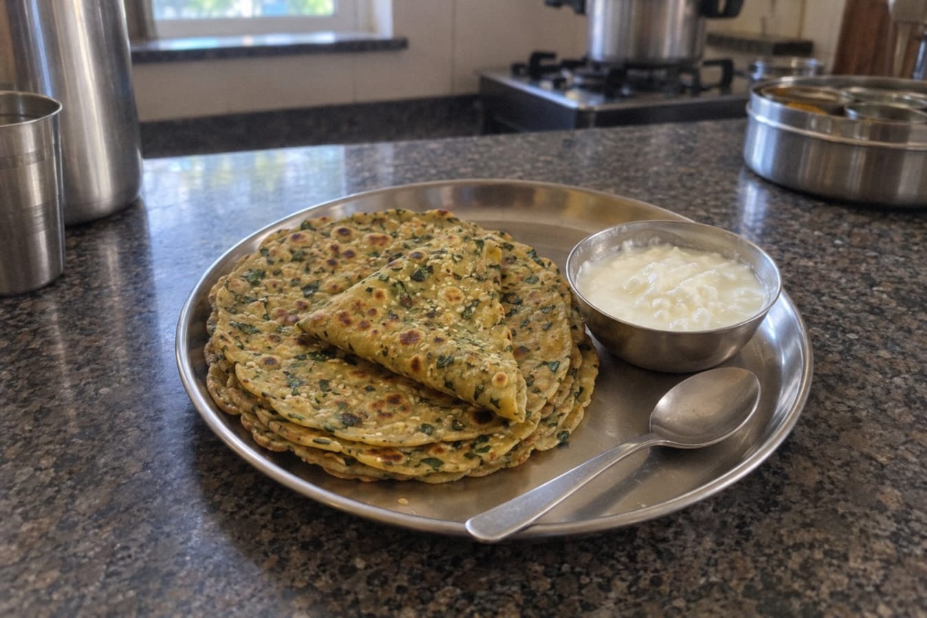 Methi thepla with curd