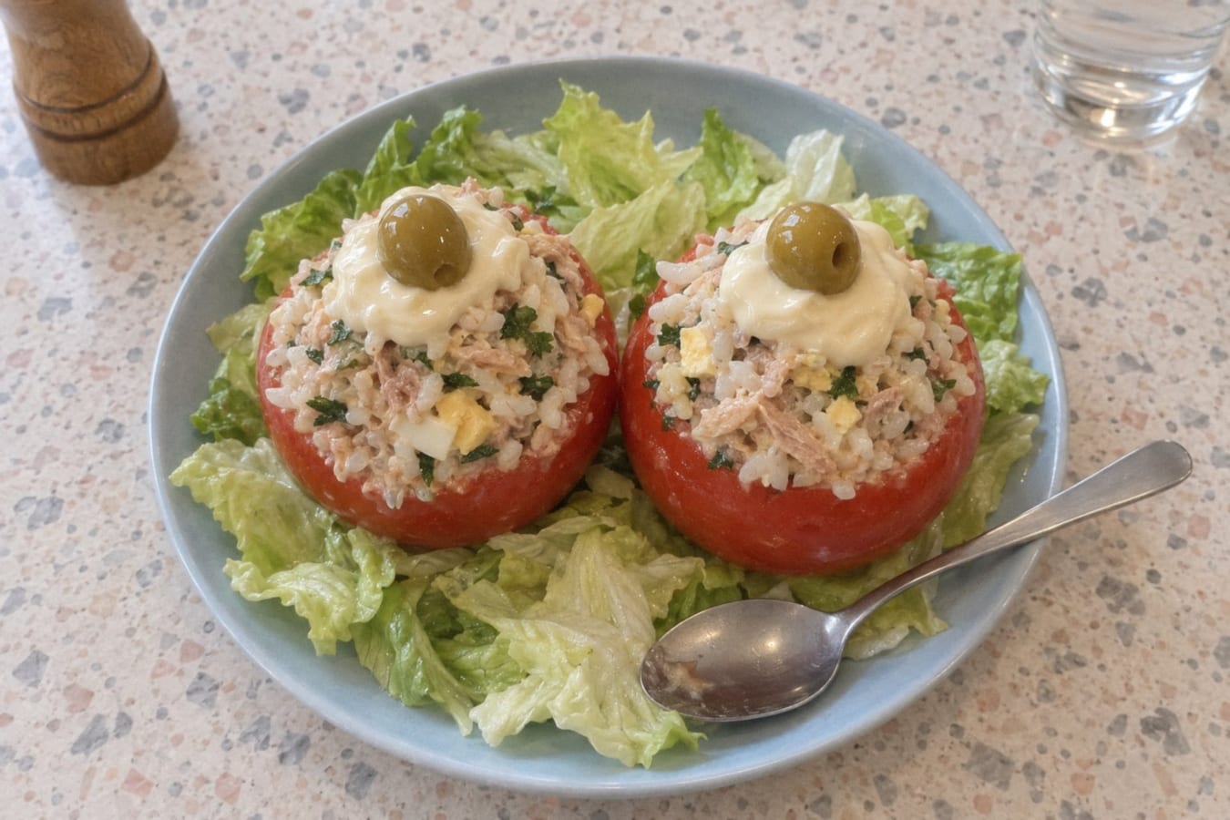 Tomates rellenos con arroz y atún